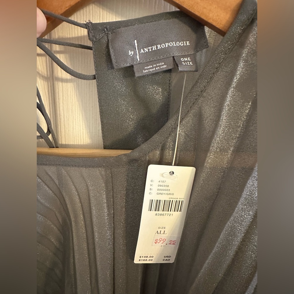 Anthropologie Sheer Pleated Taupe Maxi Dress - Picture 8 of 9